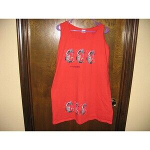 Womens Hola Ola Red 100% Cotton T-Shirt Dress Jalisco Mexico BOHO Western Size M